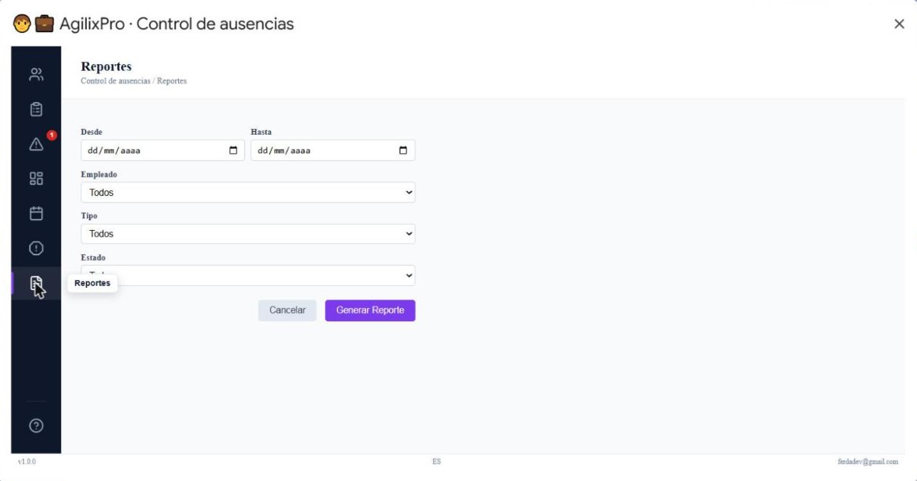 Generación de reportes de ausencias